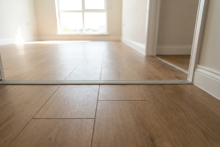 Newly laid luxury vinyl plank flooring finished to skirting