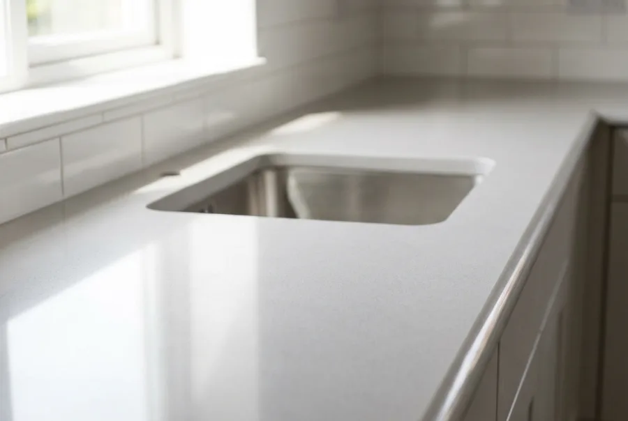 New quartz worktop with undermount sink cut-out